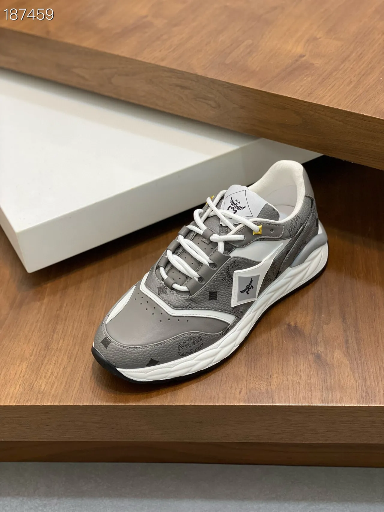 MCM Monogram-Printed Gray and White Chunky Sneakers 5