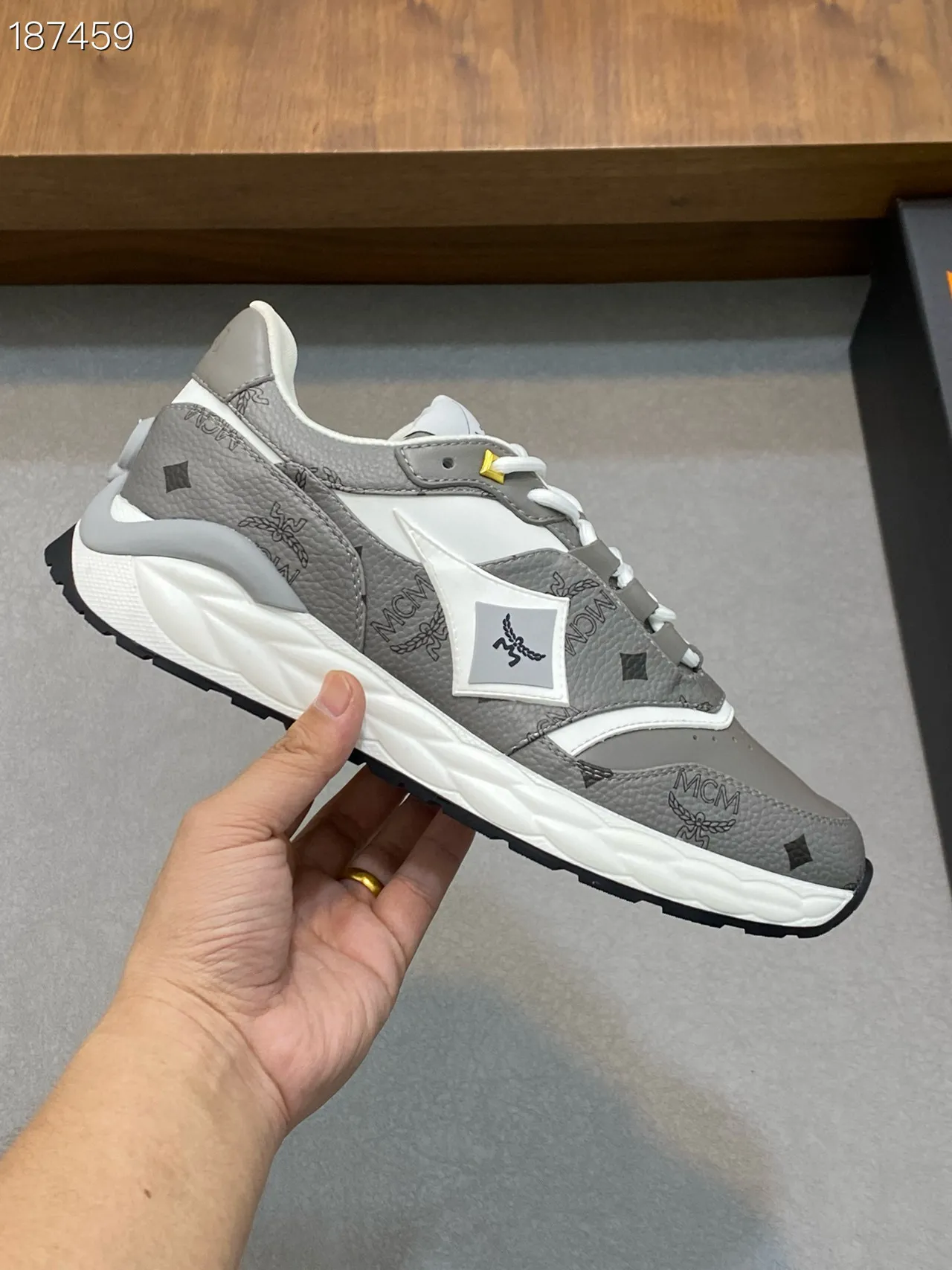 MCM Monogram-Printed Gray and White Chunky Sneakers 6