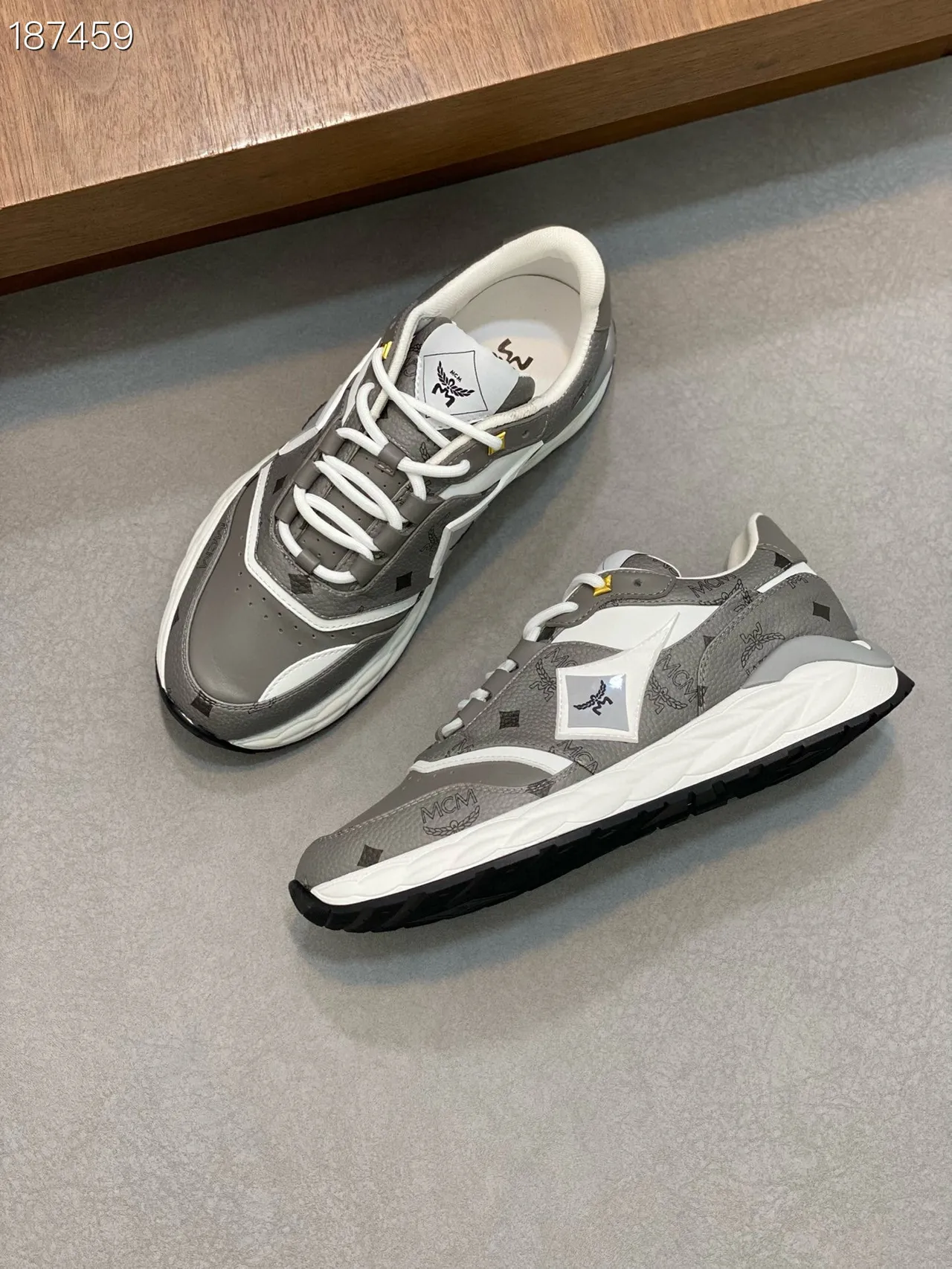 MCM Monogram-Printed Gray and White Chunky Sneakers 7