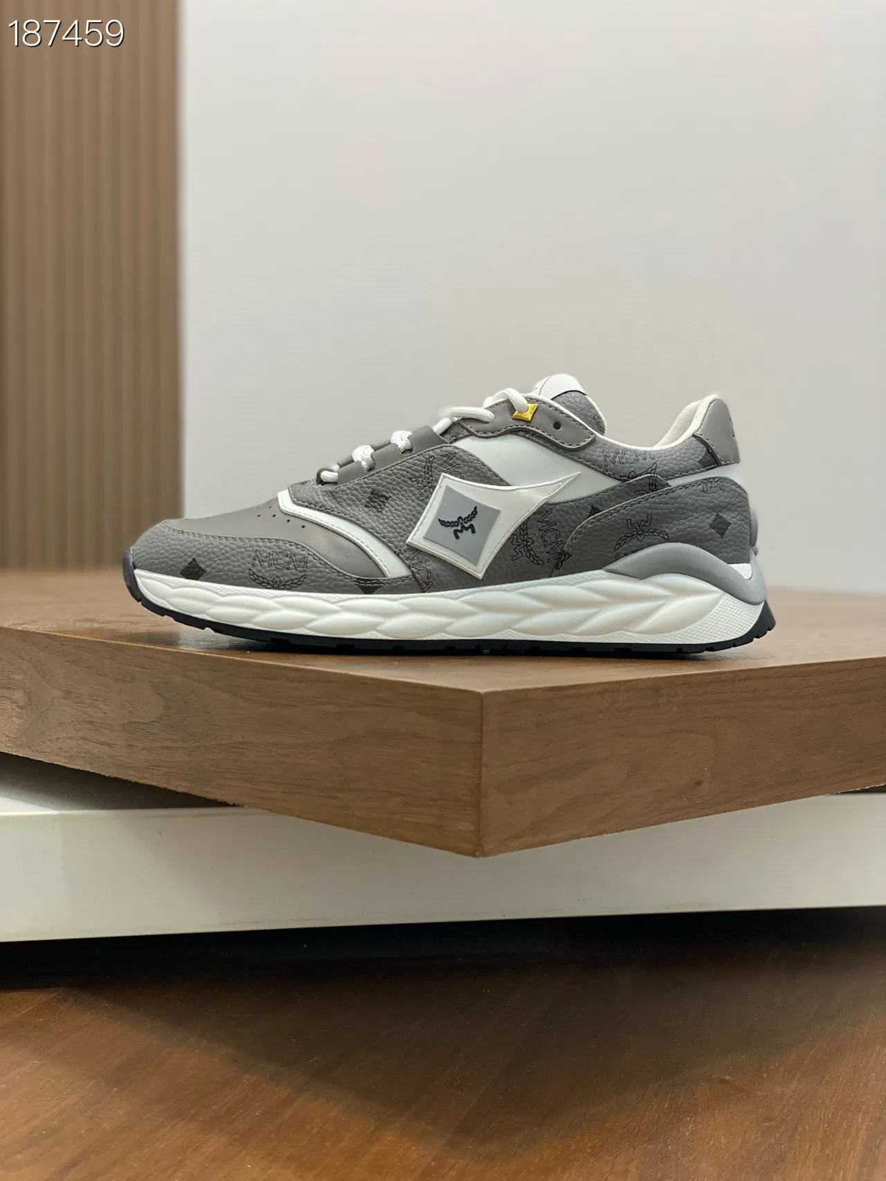 MCM Monogram-Printed Gray and White Chunky Sneakers 8