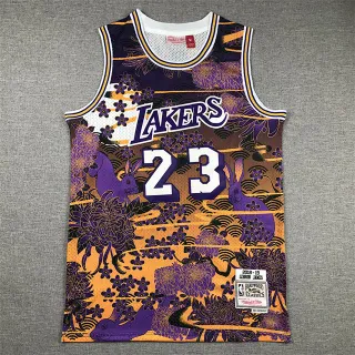 Mitchell & Ness 2018–19 LeBron James Hardwood Classics Purple Orange Floral-and-Rabbit Motif Jersey