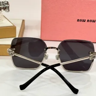 Miu Miu Black Silver Square Frame Rimless-Style Front Sunglasses