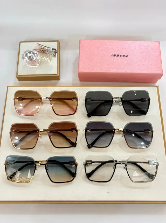 Miu Miu Black Silver Square Frame Rimless-Style Front Sunglasses 3