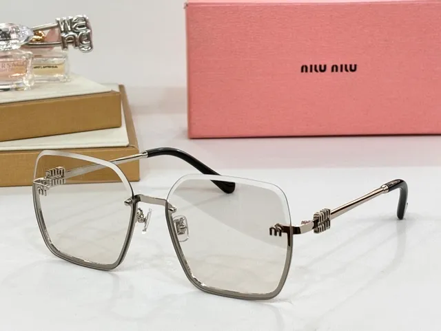 Miu Miu Black Silver Square Frame Rimless-Style Front Sunglasses 4