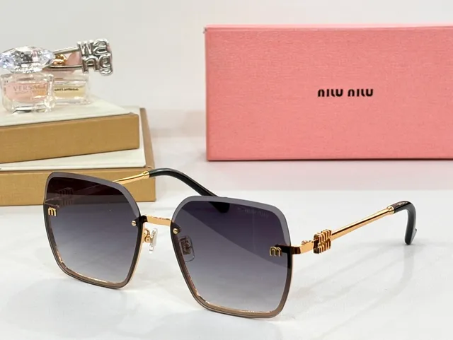 Miu Miu Black Silver Square Frame Rimless-Style Front Sunglasses 5