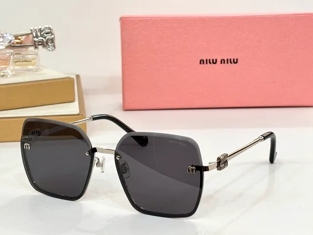 Miu Miu Black Silver Square Frame Rimless-Style Front Sunglasses 6