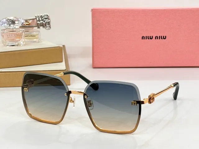 Miu Miu Black Silver Square Frame Rimless-Style Front Sunglasses 8