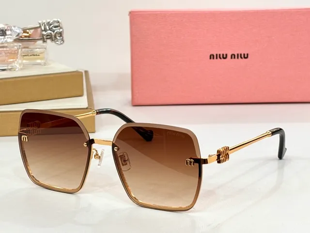 Miu Miu Black Silver Square Frame Rimless-Style Front Sunglasses 9