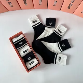 Miu Miu Black White Ribbed Knit Cuffed Ankle Socks