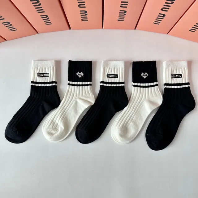 Miu Miu Black White Ribbed Knit Cuffed Ankle Socks 2