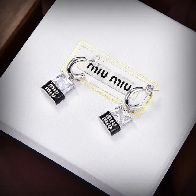 Miu Miu Logo Charm Hoop Gold Black Dangles Earrings 2