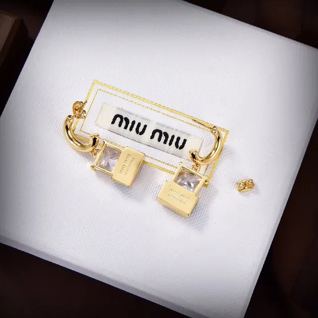 Miu Miu Logo Charm Hoop Gold Black Dangles Earrings 5