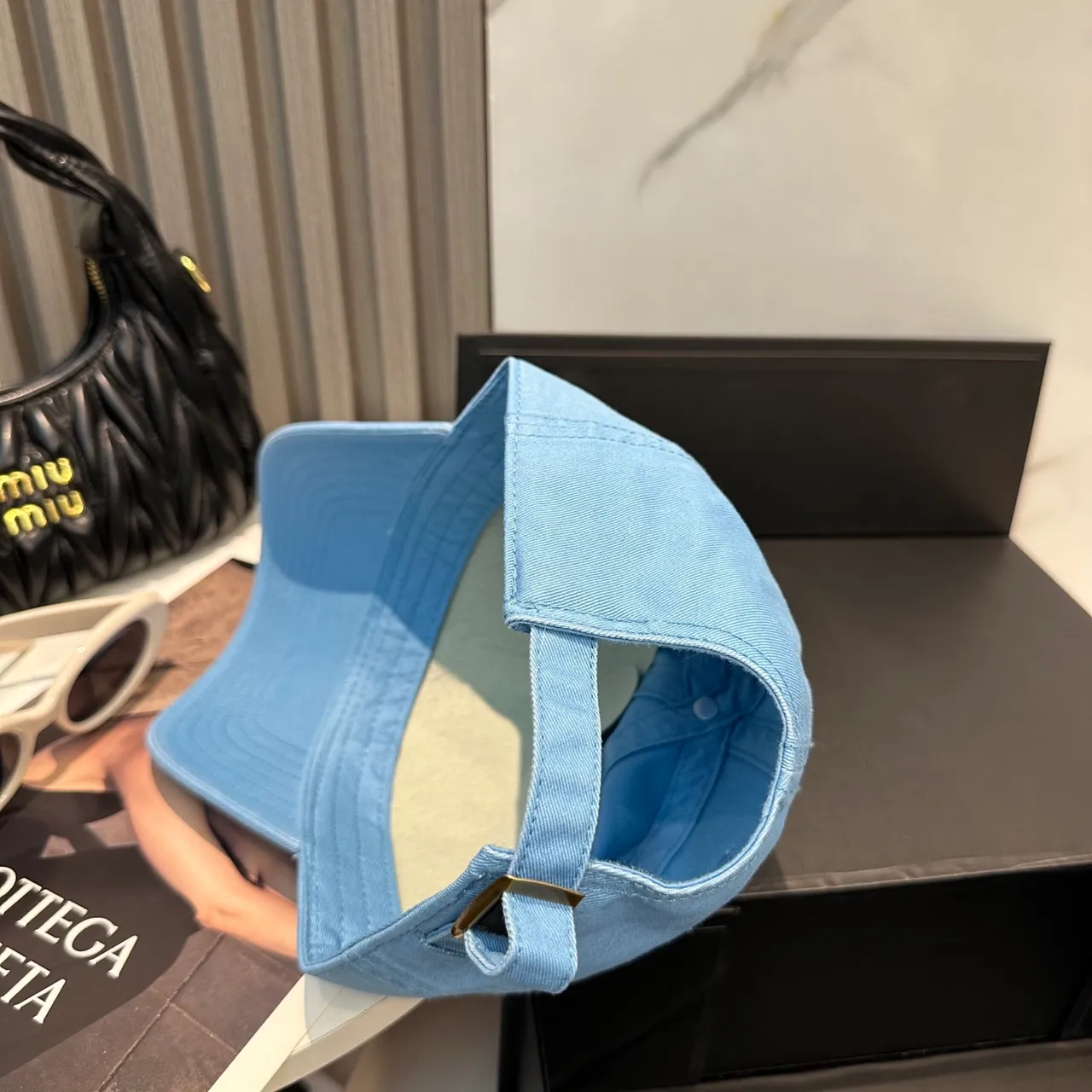 Miu Miu Logo Embroidered Cap Blue Tonal Six-Panel Construction Baseball Cap 8