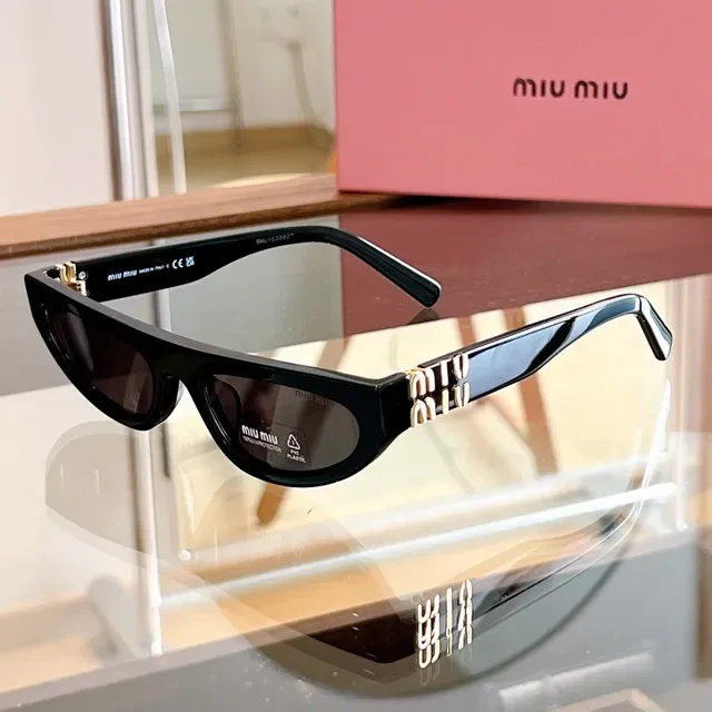Miu Miu Narrow Cat-Eye Glossy Black Sunglasses 6