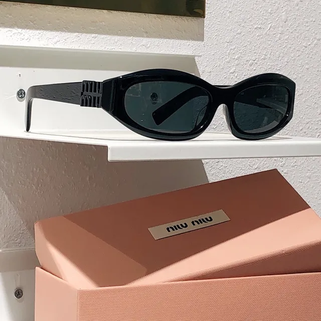 Miu Miu Orange Black Oval Acetate Frame Embossed Logo Temples Sunglasses 8