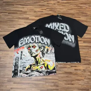 Mixed Emotion Emotion Zombie গ্রাফিক প্রিন্ট কালো টি-শার্ট