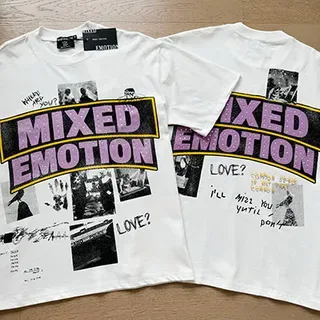 Mixed Emotion সাদা গোলাপি গ্রাফিক প্রিন্ট কোলাজ স্টাইল টি-শার্ট 4