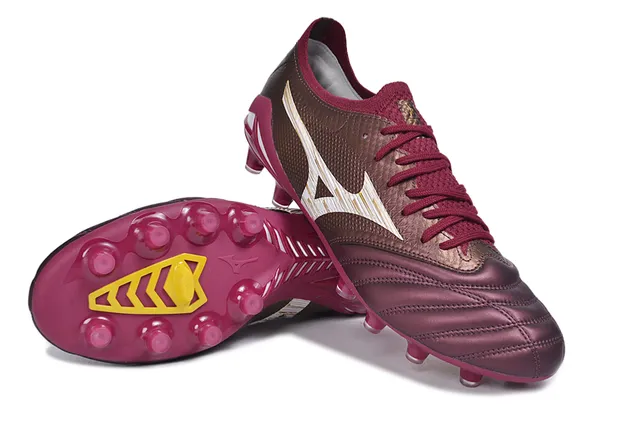 Mizuno Burdeos Oro Bajo Corte con Cordones Quiltado Punta del Pie Ground Firme Zapatos de Fútbol 4