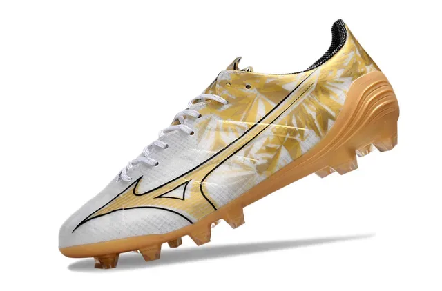Mizuno Football Cleat White and Gold Leaf Pattern Firm-Ground Soccer Shoes 3