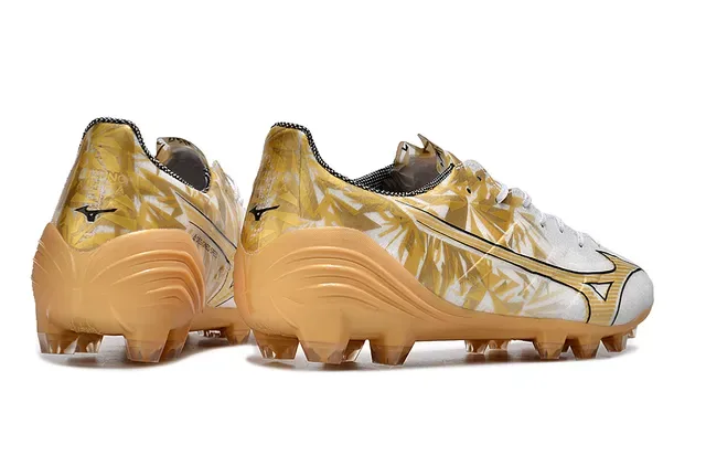 Mizuno Football Cleat White and Gold Leaf Pattern Firm-Ground Soccer Shoes 5