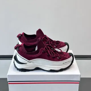 Moncler Burgundy Suede Knit-Collar Chunky Sneakers