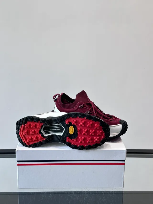 Moncler Burgundy Suede Knit-Collar Chunky Sneakers 2