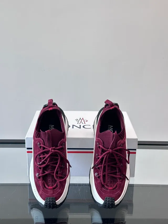 Moncler Burgundy Suede Knit-Collar Chunky Sneakers 3