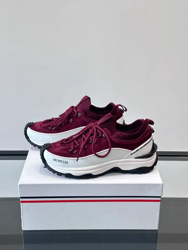 Moncler Burgundy Suede Knit-Collar Chunky Sneakers 4