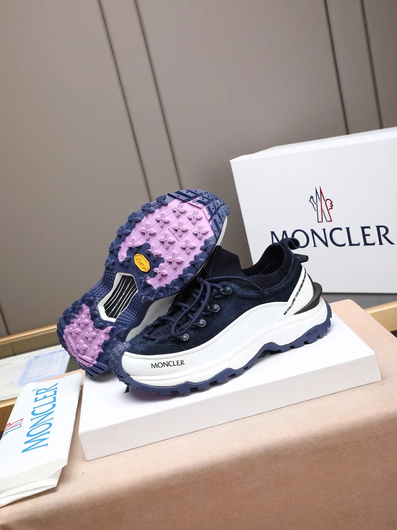 Moncler Navy and White Hiking-Inspired Chunky Sneaker 5