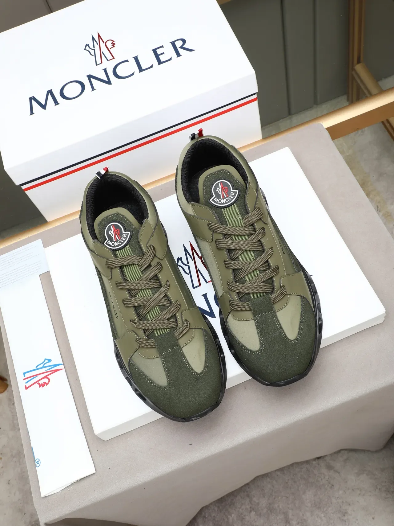Moncler Olive Green and Dark Green Colorblock Lifestyle Sneaker 2