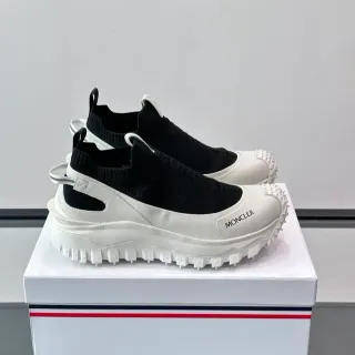 Moncler White Black Slip-On Knit Upper Sculpted Ridged Sole Chunky Sneakers