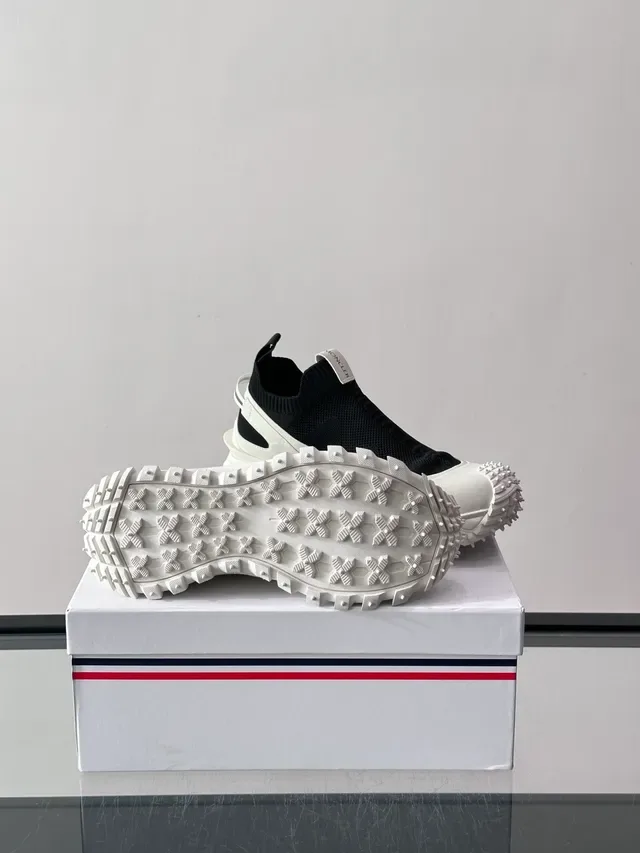 Moncler White Black Slip-On Knit Upper Sculpted Ridged Sole Chunky Sneakers 2