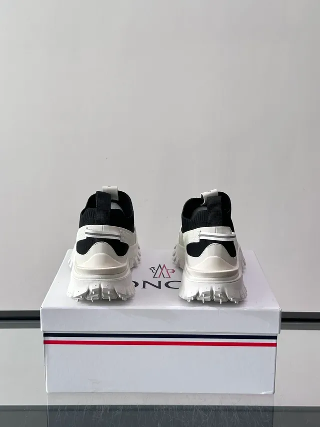 Moncler White Black Slip-On Knit Upper Sculpted Ridged Sole Chunky Sneakers 3