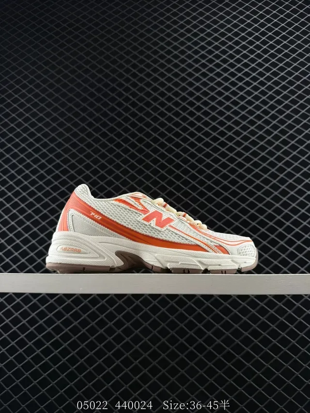 New Balance 740 أبيض وبرتقالي شبكي أحذية رياضية أسلوب حياة 4