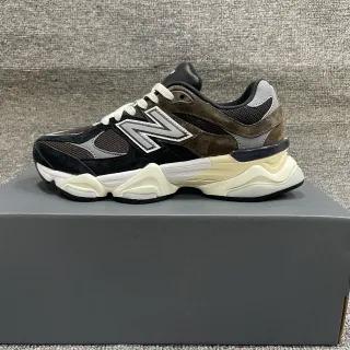 New Balance 9060 أسود وبني وسط القدم متعدد الطبقات خليط سويدي وشبكة أعلى أحذية رياضية سميكة