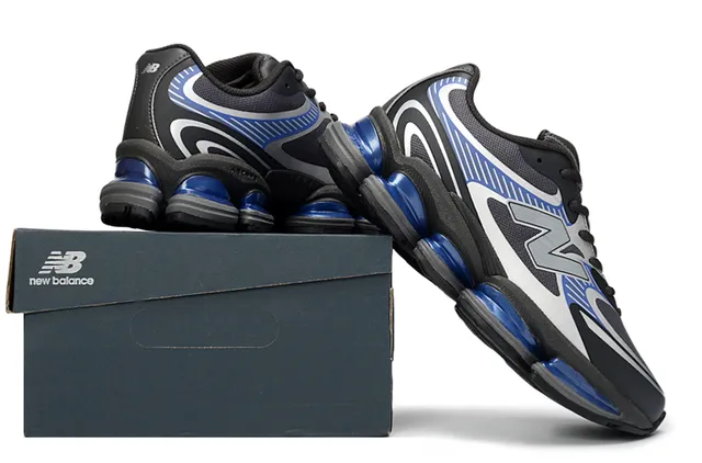 New Balance 9060 Preto Branco Prateado Azul Pod Tênis lifestyle 6