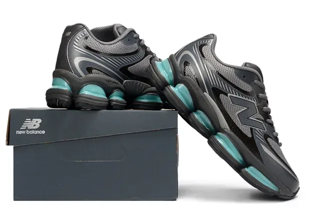New Balance 9060 Tênis Lifestyle Cinza Escuro e Verde-Água 4