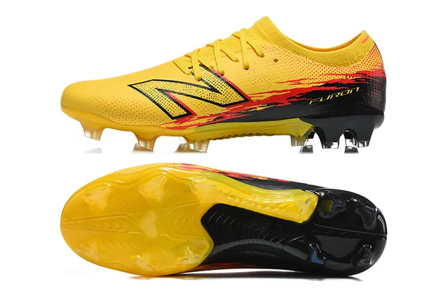 New Balance Furon Jaune Noir Bas Coup Upper Synthétique Clous Aggressifs Sol Ferme Chaussures de Football 9