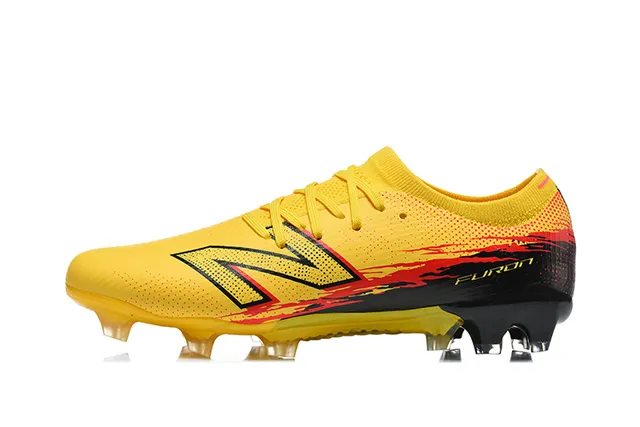 New Balance Furon Jaune Noir Bas Coup Upper Synthétique Clous Aggressifs Sol Ferme Chaussures de Football 10