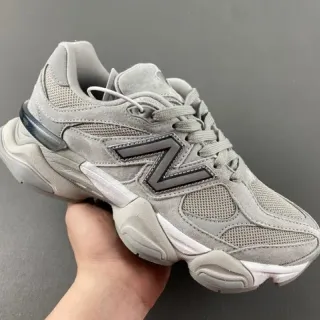 New Balance رمادي أبيض كعب متعدد الطبقات شبكة وصوف علوي حذاء رياضي سميك