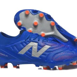 New Balance Tekela Blue Orange Low-Cut Knit Collar Asymmetric Lacing System Firm-Ground Soccer Shoes