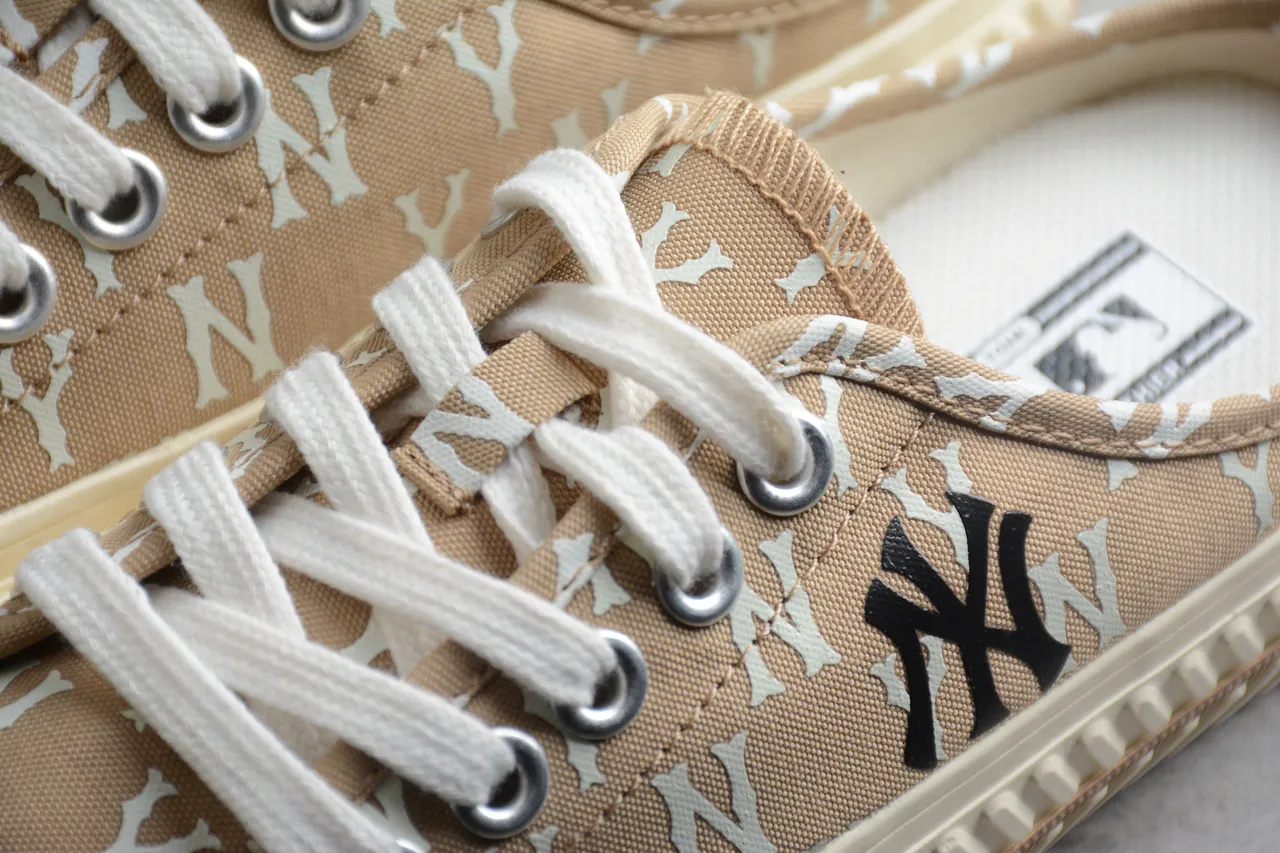 New Era Beige White Monogram-Print Slip-On Mule Silhouette Canvas Shoes 6