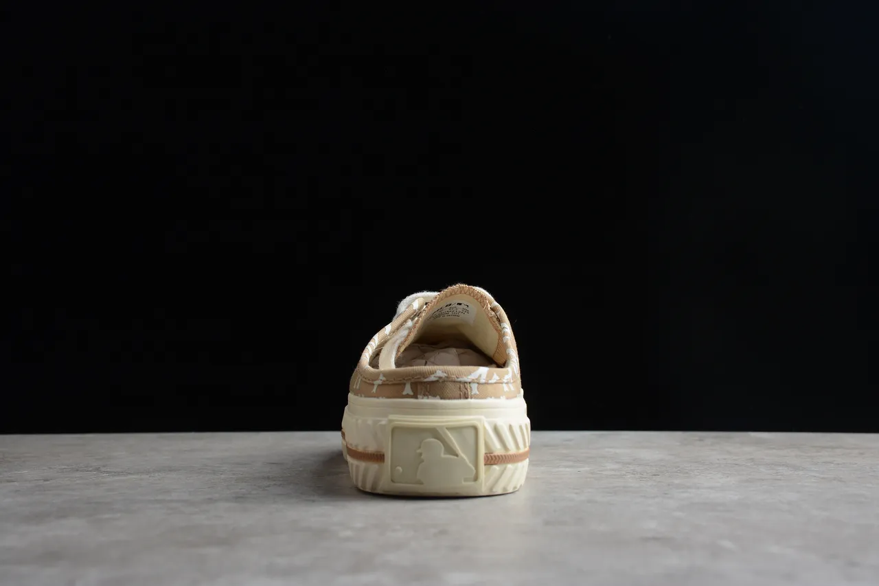 New Era Beige White Monogram-Print Slip-On Mule Silhouette Canvas Shoes 8