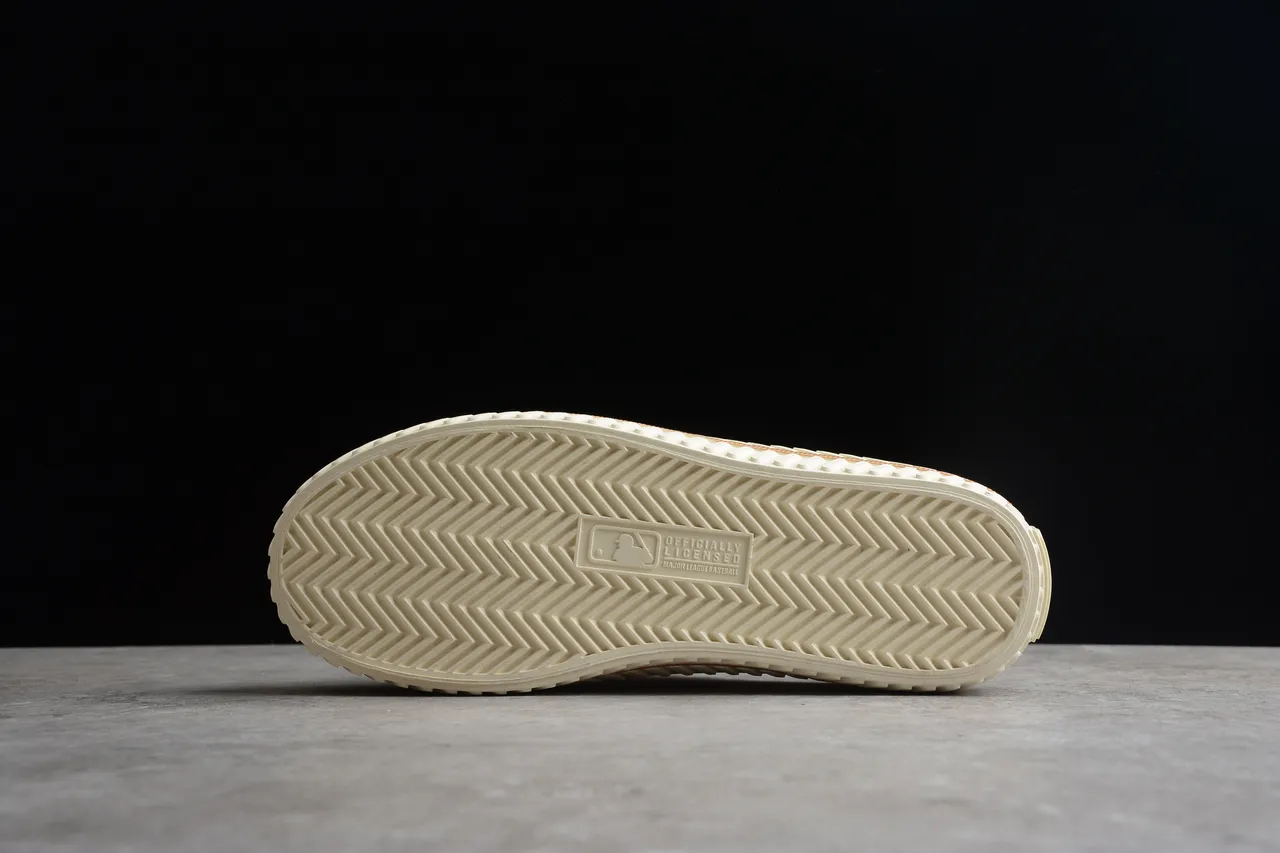 New Era Beige White Monogram-Print Slip-On Mule Silhouette Canvas Shoes 9