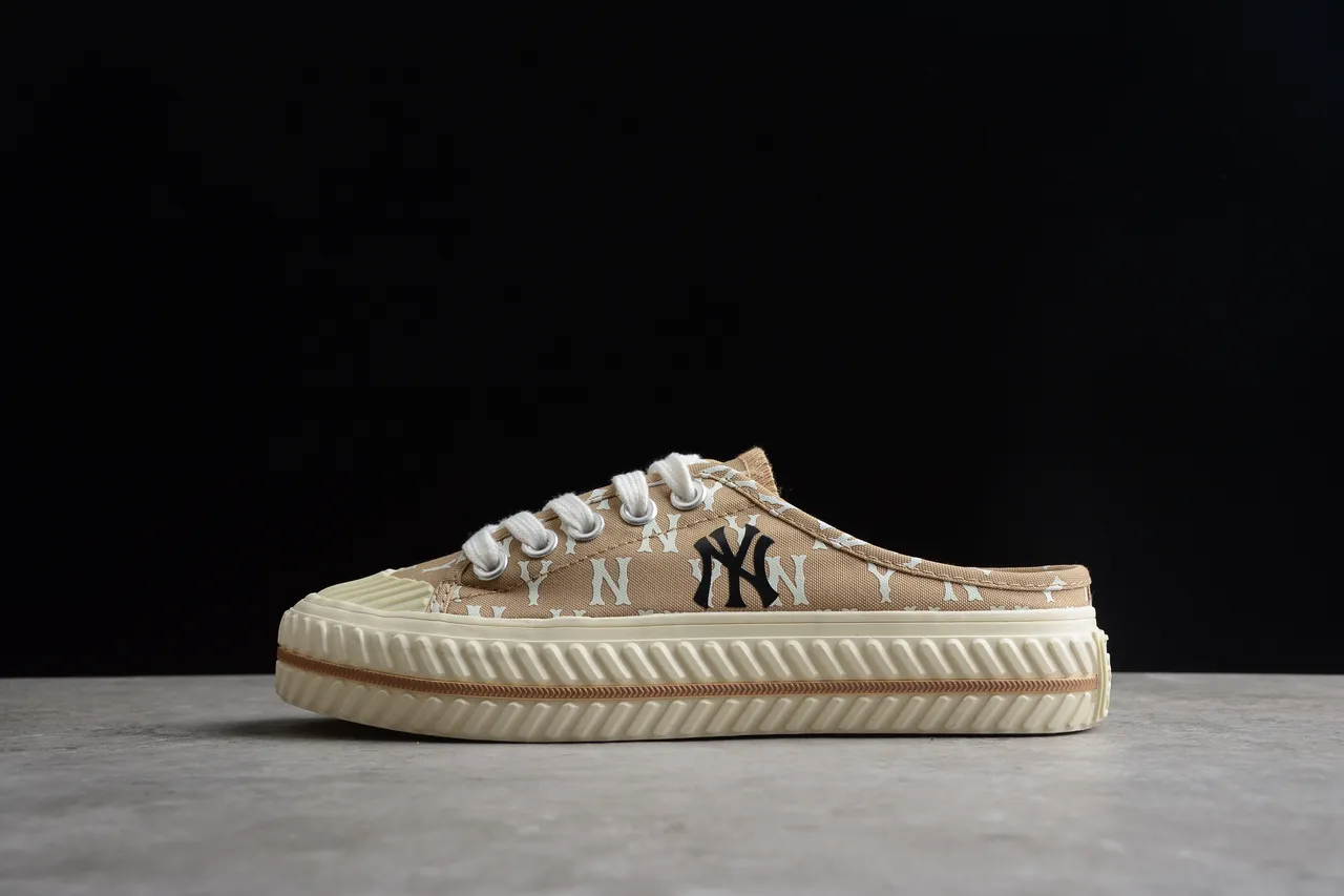 New Era Beige White Monogram-Print Slip-On Mule Silhouette Canvas Shoes 13