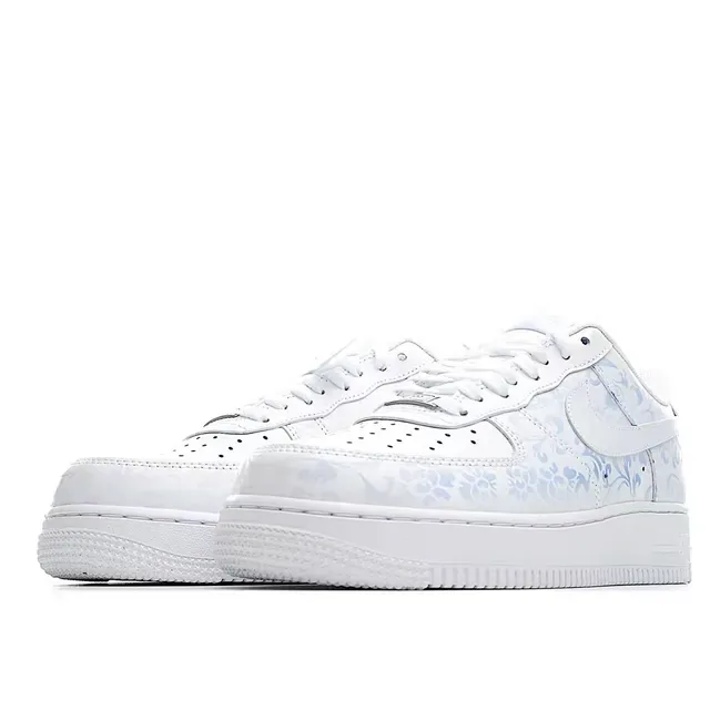 Nike Air Force 1 All-White Embossed Floral Lifestyle Sneakers 9