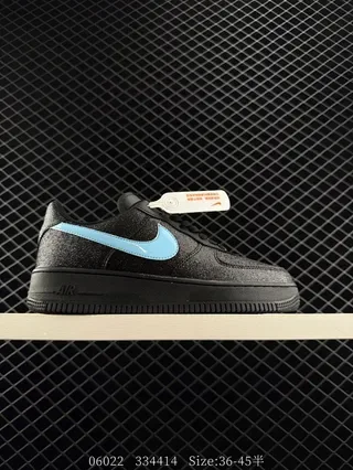 Nike Air Force 1 Low Black Glitter Upper Light Blue Swoosh Lifestyle Sneakers 2