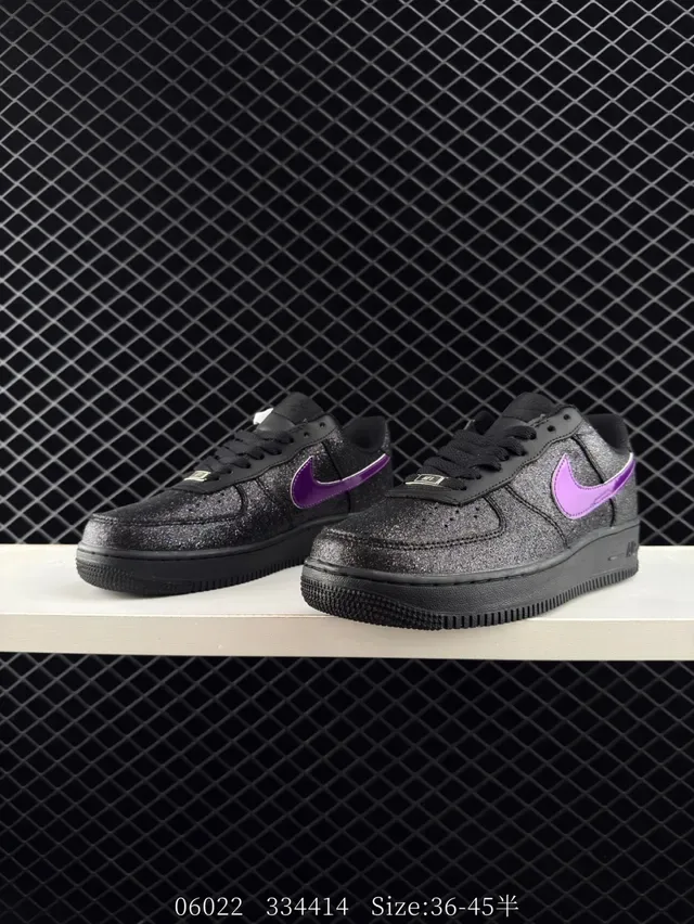 Nike Air Force 1 Low Black Glitter Upper Light Blue Swoosh Lifestyle Sneakers 3