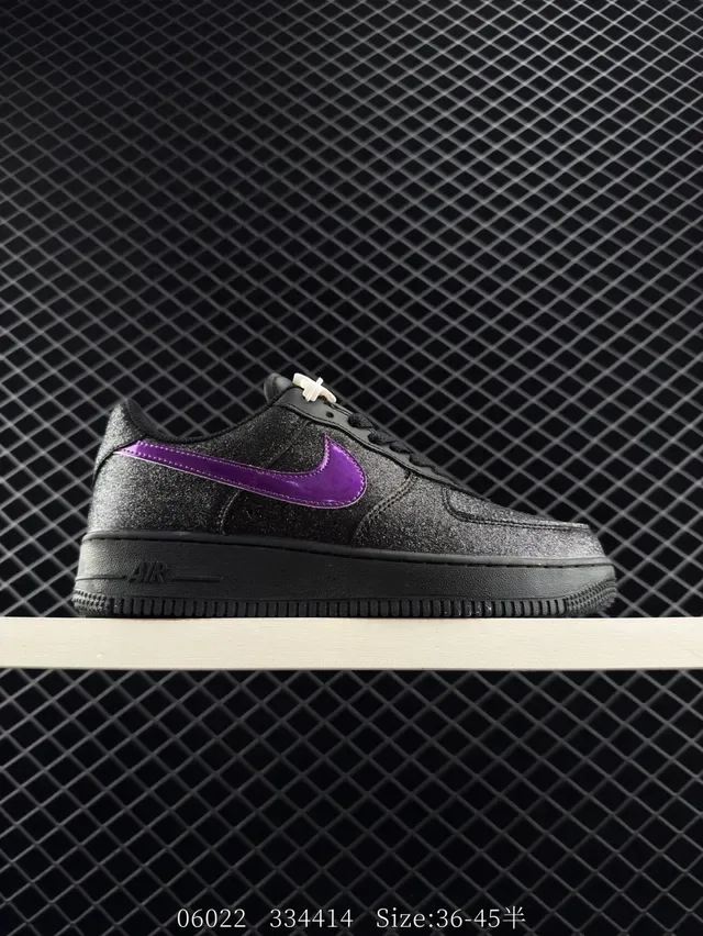 Nike Air Force 1 Low Black Glitter Upper Light Blue Swoosh Lifestyle Sneakers 6