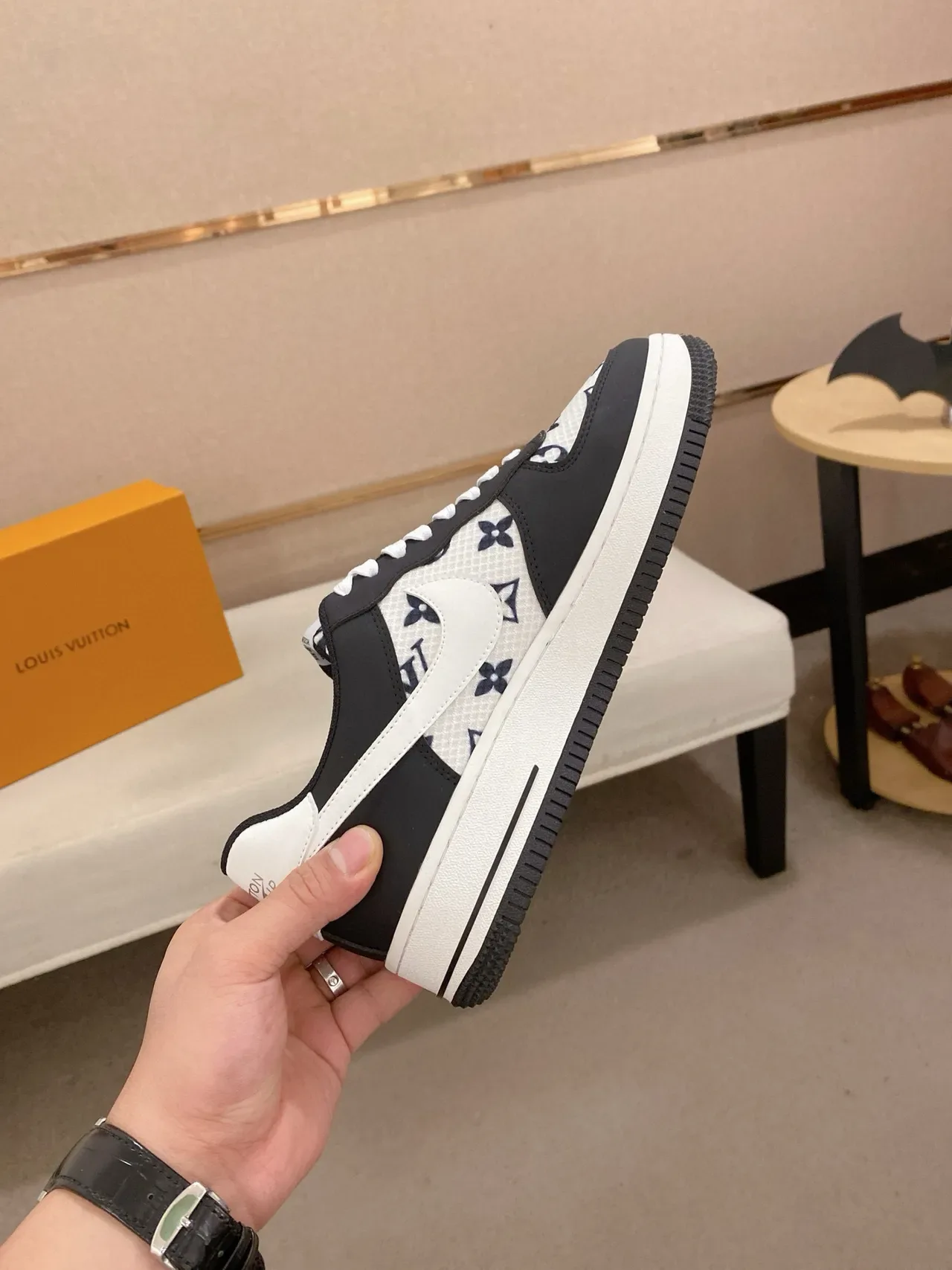 Nike Air Force 1 Low Monogram Print Black White Lifestyle Sneakers 4